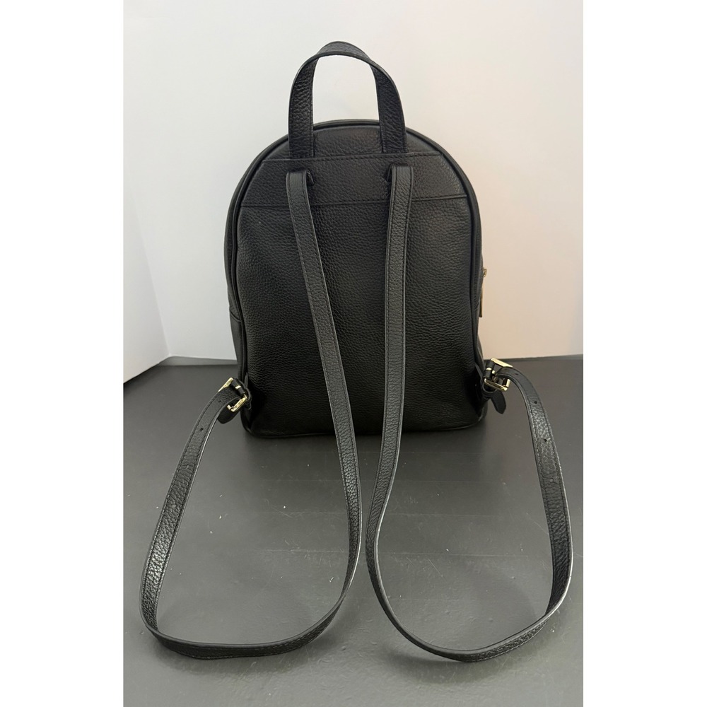 Michael Kors Abbey  Pebbled Leather Backpack Black Gold Collegiate Travel - Picture 2 of 11